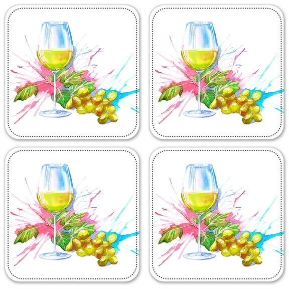 Vinyl Drink Coasters - Set of 4 - White Wine Painting