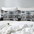thumbnail image 3 of Cabin Rustic Lodge Fitted Sheet, Bear Deer Vintage Bedding Set Full Size, Country Farmhouse Patchwork Bed Sheets Woodland Geometric Plaid Patchwork Sheets With 2 Pillow Cases, Grey Black, 3 of 5