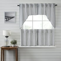 VHC Brands Sawyer Mill Black 4 PC Ticking Stripe Curtain Set (2 Swag 36x16 and 2 Tier 24x36)