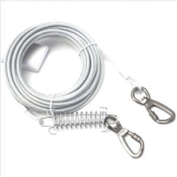 32FT Dog Tie-Out for Outdoor Adventures, Multifunctional & Heavy Duty, Reflective Cable, Durable Clip, Chew Proof, Silver