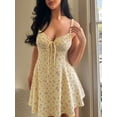 thumbnail image 2 of Multicolor Floral Print Sweetheart Neck Tie-Front Elastic Camisole Mini Dress For Women, 2 of 8