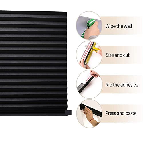 2-Pack Cordless Self-Adhesive Pleated Window Shades, Blackout Paper Blinds for Doors & Windows, No Drill Easy Install Non-Woven Fabric Coverings for Home Office, Trimmable to Size
