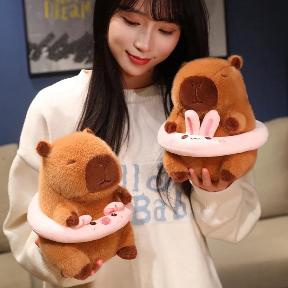 22cm Kawaii Capybara Plush Toys Lovely Hamburger Capybara Pillow Cute Capybara with Swim Rings Stuffed Kawaii Toy Creative Gifts