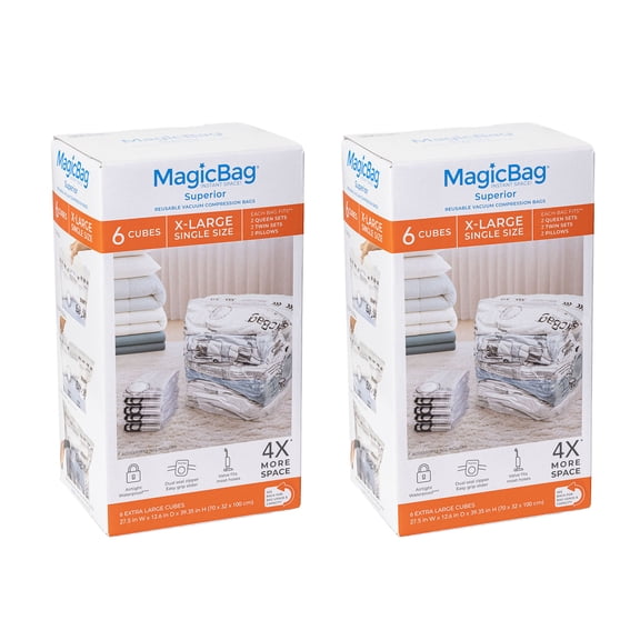 MagicBag X-Large Vacuum Storage Bags, 12 Pack Cube Compression Bags for Bedding, Space Saving & Airtight