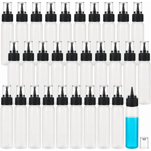 30Pcs 60ml/2oz Plastic Squeeze Bottle with Black lids Plastic Small Refillable Squeeze Bottle