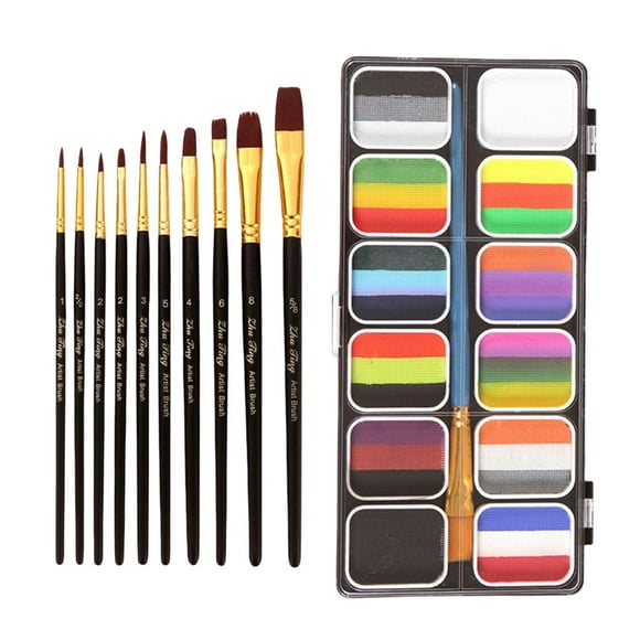 Face Body Paint Cosmetic with 10 Brushes Face Painting Special Effects Paints Palette for Theatre, Stage Adults