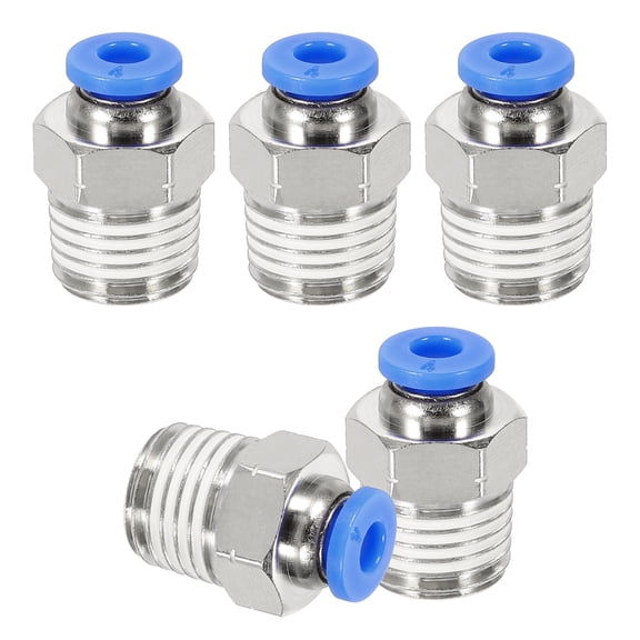 5 Pcs NPT Push to Connect Air Fittings, Male Straight 4mm Tube OD x 1/4" NPT Thread Air Quick Connector, Blue