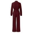 thumbnail image 7 of Jumpsuit Women Casual Jumpsuits Loose Fit Belted Dressy Long Sleeve Crewneck Autumn Jumpsuit Long Wide Legs Formal Rompers,Red Women'S Polyester Jumpsuit S, 7 of 7