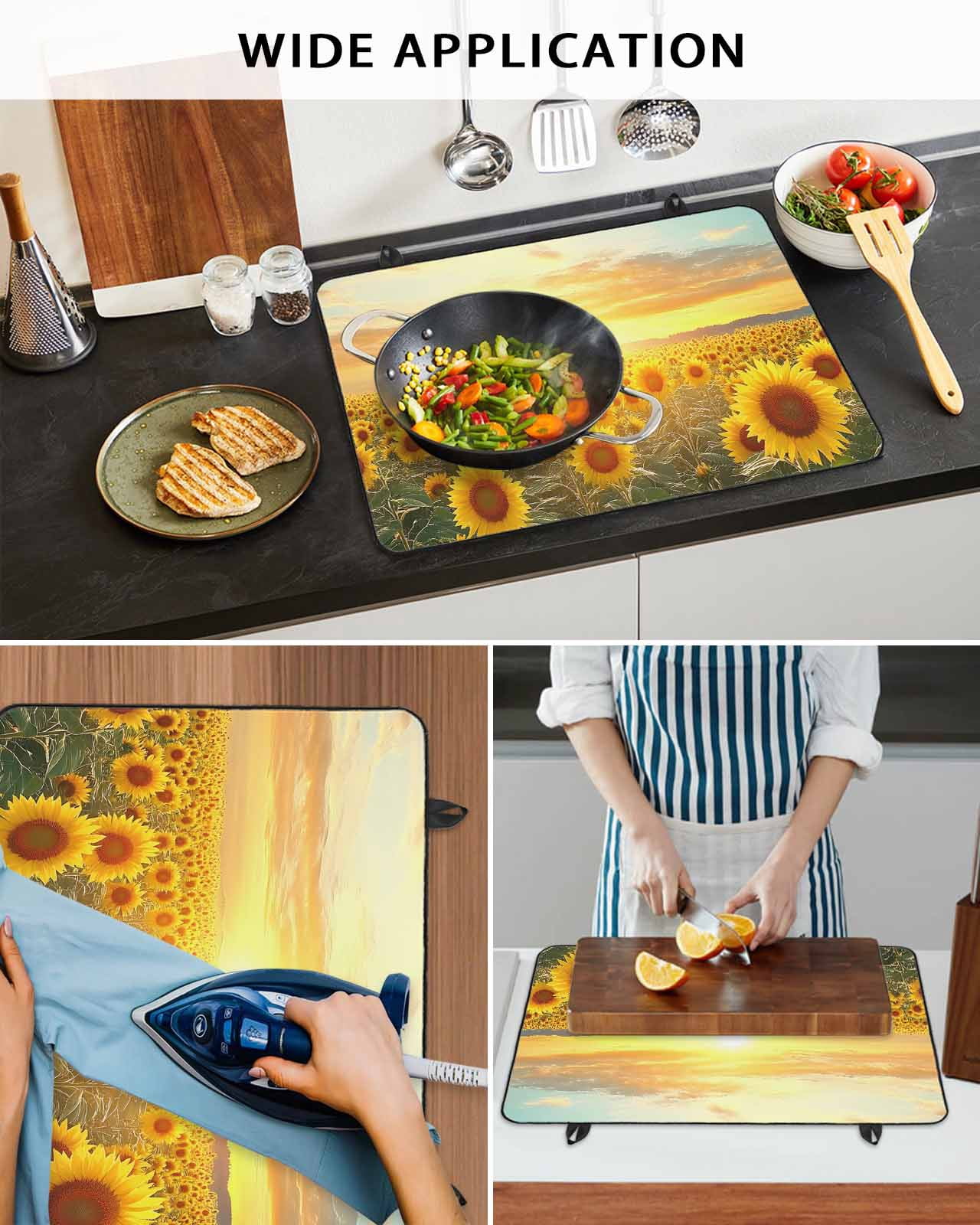 nqOlkjepod Large Induction Cooktop Protector Mat 36"x21", Sunflower Flowers Stove Top Covers for Electric Stove, Summer Sunset Floral Field Pastoral Stove Burner Cover Mats, Glass Top Stove Cover