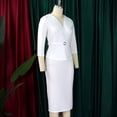 thumbnail image 4 of AURA Plus Size Belted Pencil Midi Dress Large Lapel Collar High Waist 3 4 Sleeve Elegant Office Dress with Zipper, 4 of 10