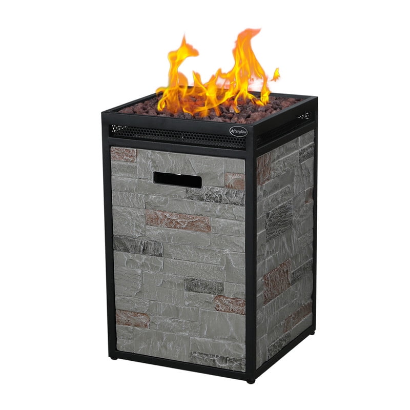 Afterglow 16" Square 40,000 Btu Propane Fire Pit, TerraFab Side Plate w Steel Frame Perfect for Outdoor Patio Garden, Weather Resistant Cover and Lava Rocks Included Rock Grey