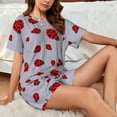 thumbnail image 4 of Wukai Ladybug Print Women's Pajama Set - Short-Sleeve Top and Shorts with Elastic Waistband and Pockets for Loungewear, Yoga, and Casual Wear-X-Large, 4 of 6