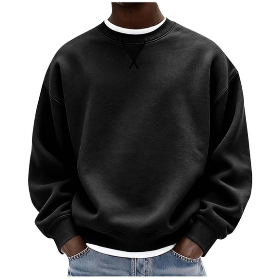 LEKWK Crewneck Sweatshirts for men Long Sleeve Casual Pullover Activewear Athletic Tops Classic Fit Comfortable Basic Fall Winter Shirt for Gym Workout Running Outdoor Black S