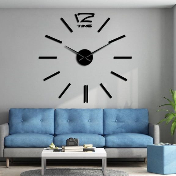 3D DIY Wall Clocks Decor Sticker Mirror Frameless Large DIY Wall Watch Wall Art Clock Kit for Home Living Room Bedroom Office(Black,27inch)