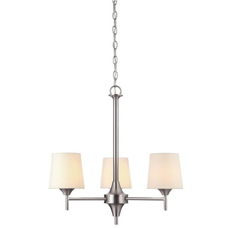 Nickel Three Light Chandelier - 3 Light Chandelier Brushed Nickel Finish with White Linen Fabric Shades