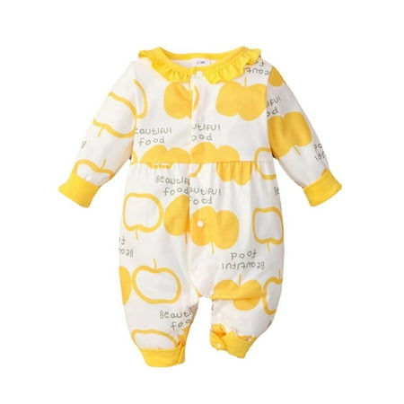 

Lumento Infant Cute Travel Playsuit Casual One Piece Bodysuit Cartoon Long Sleeve Romper Yellow 12-18M