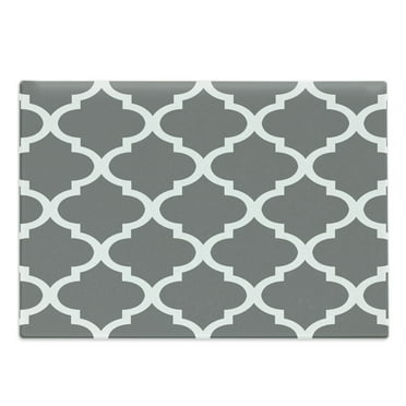 Grey and White Cutting Board, Damask Geometric Ornamental Composition in Victorian Style Motifs Pattern, Decorative Tempered Glass Cutting and Serving Board, Large Size, Grey White, by Ambesonne