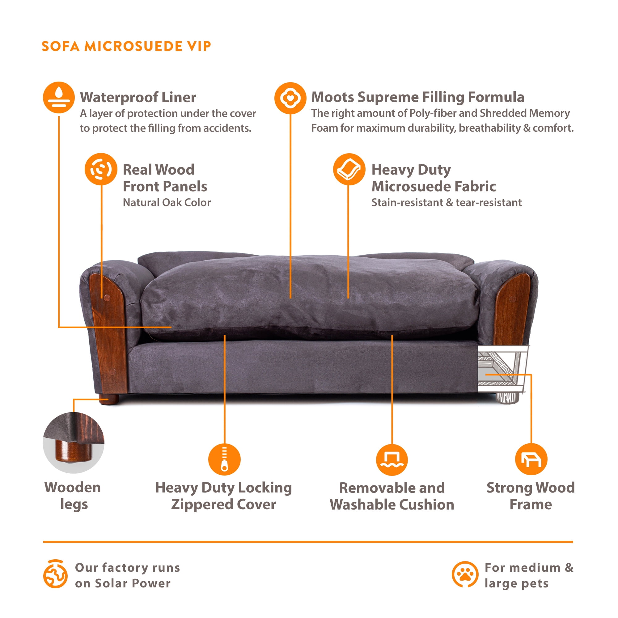 Moots VIP Microsuede Oak Couch Dog Bed, Charcoal, Large