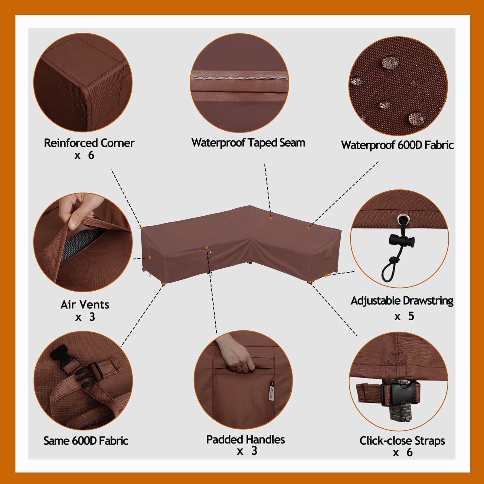 Flexiyard 104"x83" Patio Furniture Cover, Heavy Duty Waterproof 600D