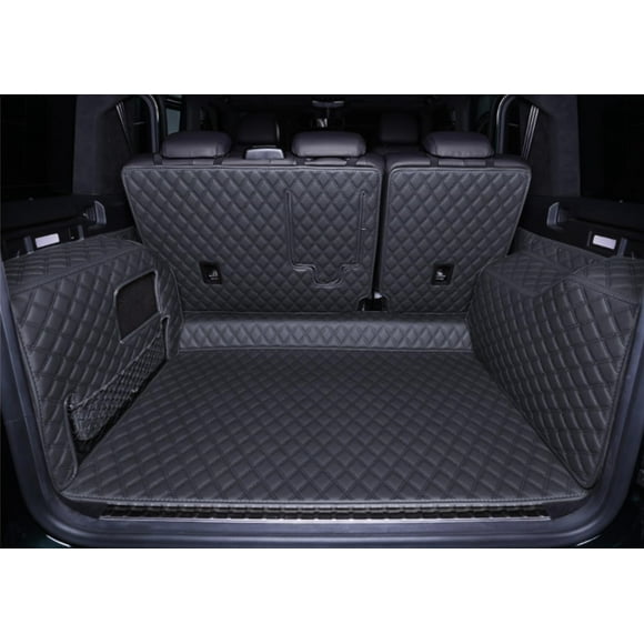 FHJBP Trunk Mat Compatible with Mercedes G Class W463 G350 G500 G55 G63 2007-2018 Full Coverage 3D Laser Measured Rear Cargo Mat+Backrest Mat+Both Sides Panel Black w/Black Stitching