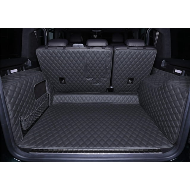 FHJBP Trunk Mat Compatible with Mercedes G Class W463 G350 G500 G55 G63 2007-2018 Full Coverage 3D Laser Measured Rear Cargo Mat+Backrest Mat+Both Sides Panel Black w/Black Stitching