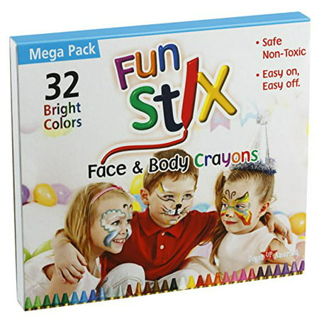 Dress Up America 32 Vibrant Color Fun Stix Face Paint Mega Pack Safe & Non-Toxic Face and Body Crayons
