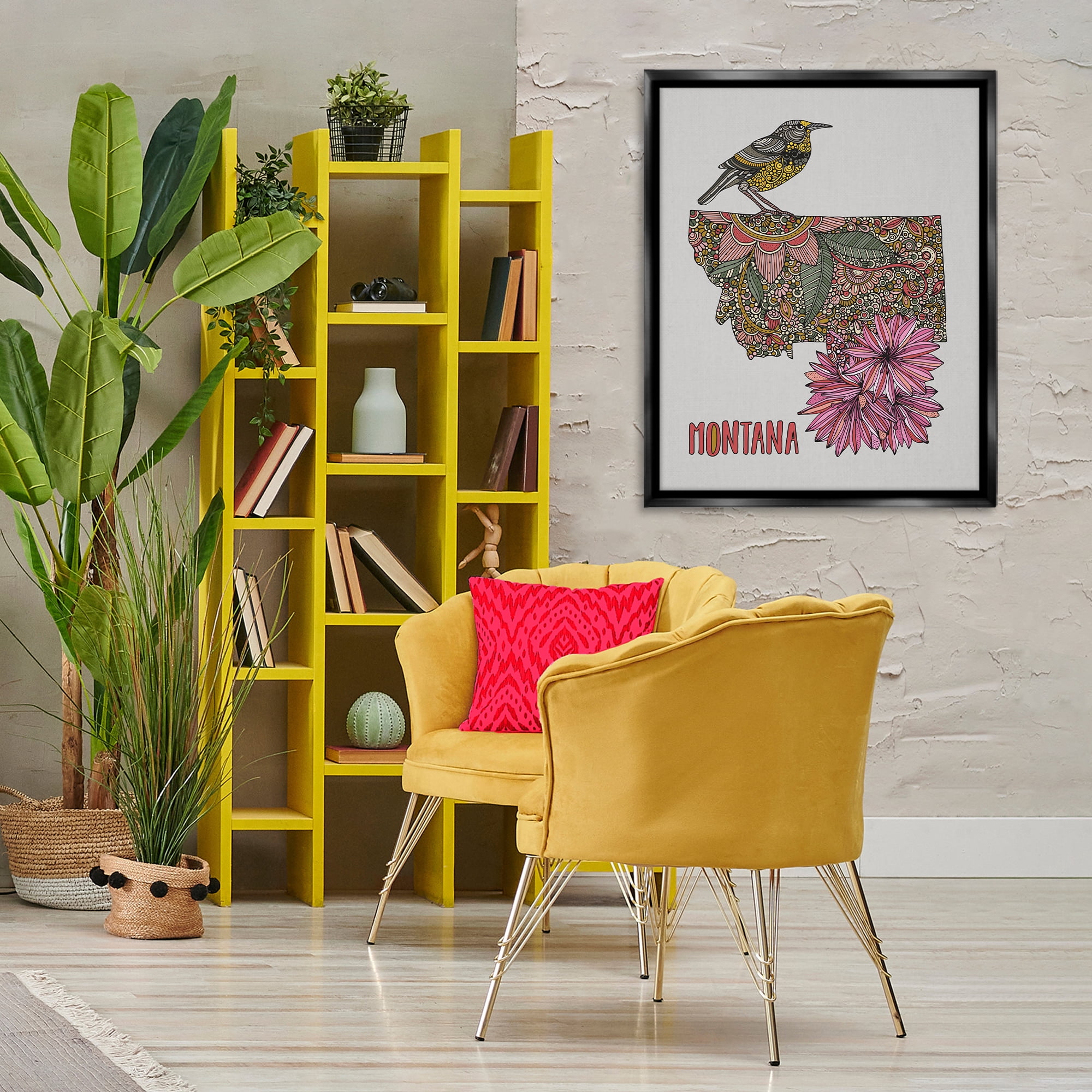 Stupell Industries Floral Montana State Botanical & Floral Painting Black Floater Framed Art Print Wall Art, 25 x 31