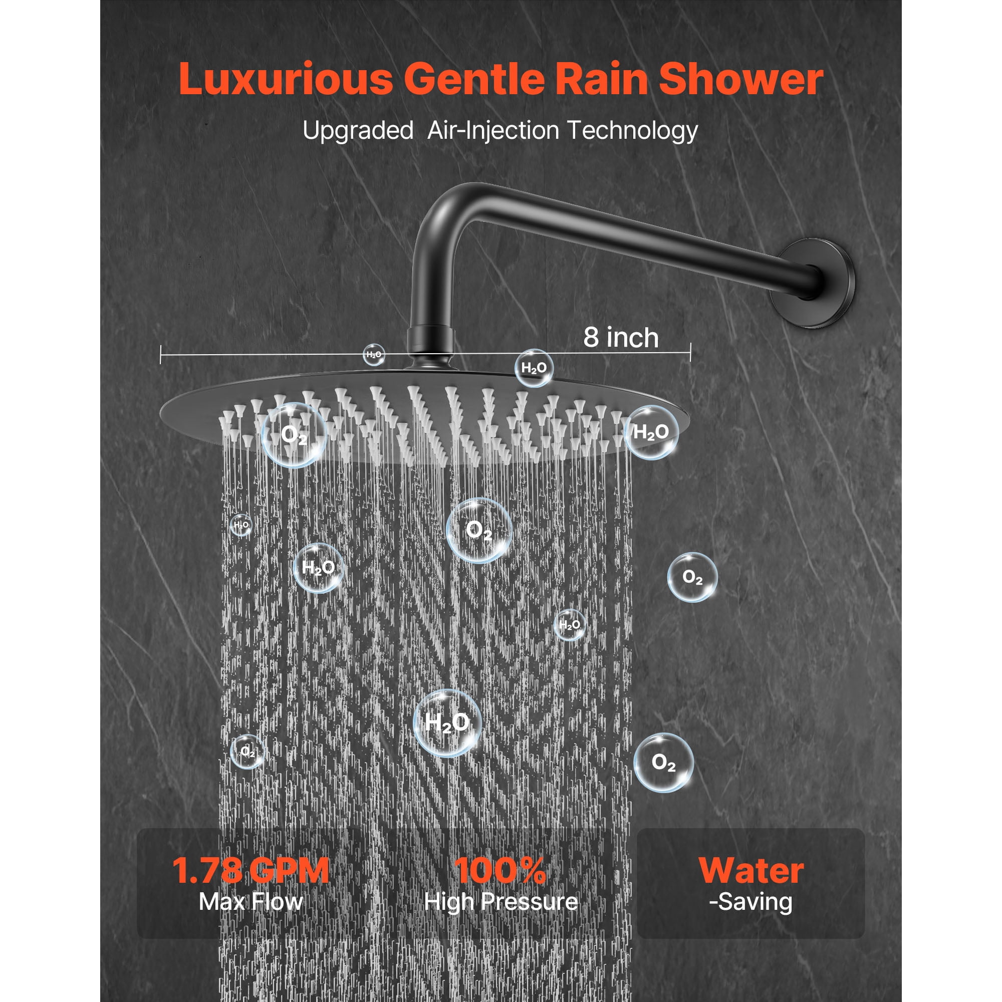 KFFKFF Shower Faucet Set, Wall-Mounted Bathroom System with 8-Inch Round Rain Shower Head and Handheld Spray, Includes Brass Valve and Trim Kit, Matte Black Finish