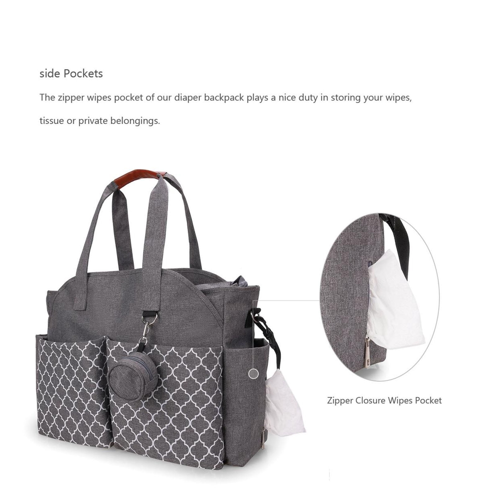 NFTIGB Waterproof Travel Diaper Messenger Bag with Pacifier Case Geometric Print Zipper Closure Tissue Pocket Large Capacity Tote for Mom and Dad (17.72 inches / 45 cm)
