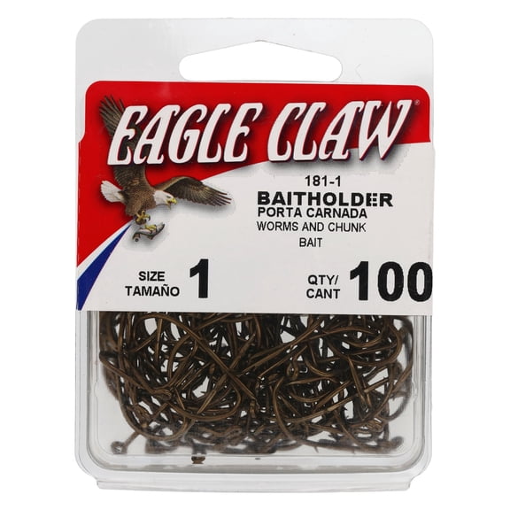 Eagle Claw Down Eye Offset Baitholder Bronze Hook, 100pk, Bronze, Size 1