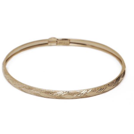 10k Yellow Gold bangle bracelet Flexible Round with Diamond Cut Design (0.16”)