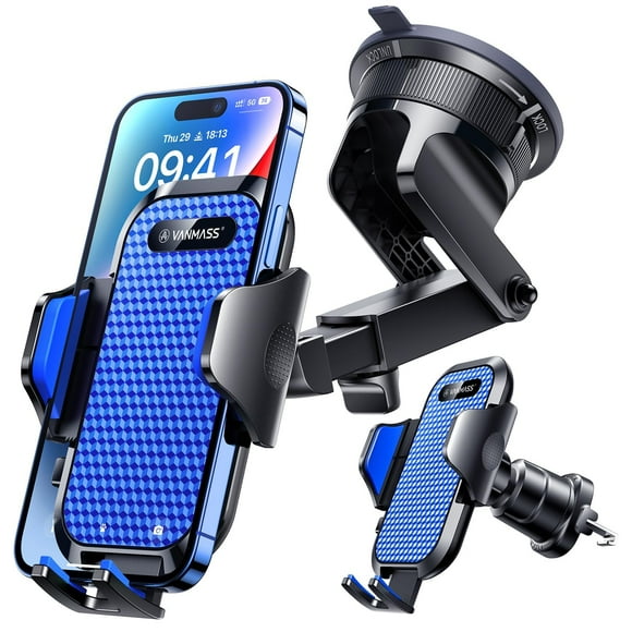Soporte para teléfono de coche VANMASS 2024 con ventosa y clip para iPhone, color azul