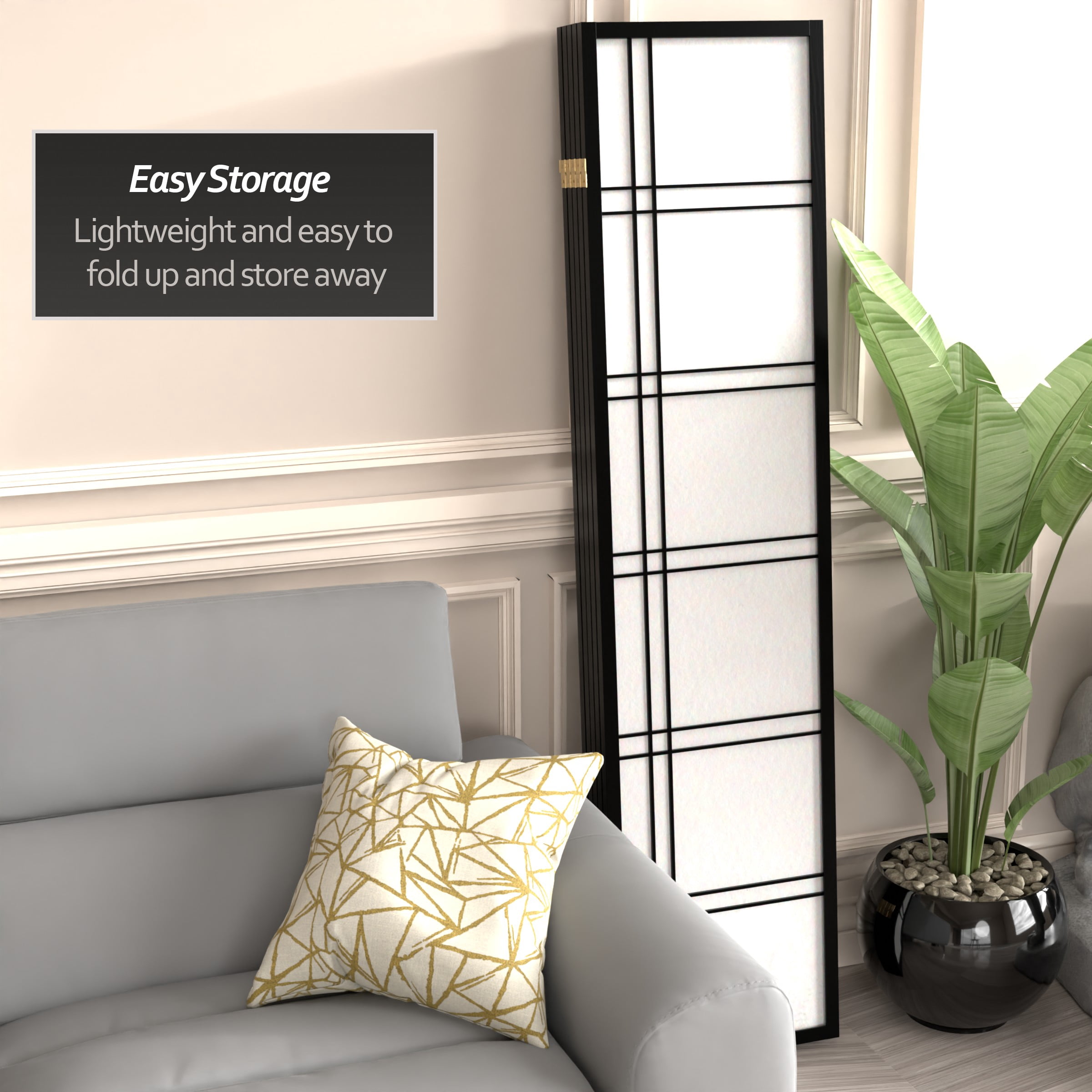 6 ft. Tall Double Cross Shoji Screen - Black - 5 Panels