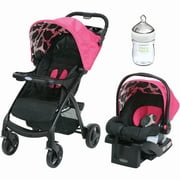 Angle View: Graco Verb Click Connect Travel System with SnugRide 30 Infant Car Seat, Azalea with Nuk Simply Natural 5oz Bottle, 1-Pack