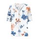 thumbnail image 5 of Xuyuer Linen-Look Printed V-Neck 3/4 Sleeve Shirt - Women's Roll-Tab Sleeve Blouse for Coastal Weekend Getaways, Art Gallery Openings, and Effortlessly Tailored Bohemian Chic Top, 5 of 5