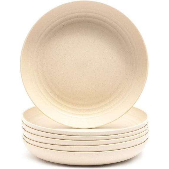 6-Pack Wheat Straw Plates 8.75" Unbreakable Dishwasher & Microwave Safe Eco-Friendly Tableware, Beige