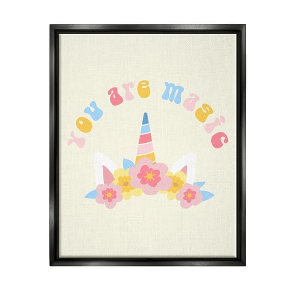 Stupell Industries Fun You Are Magic Phrase Fairy Tales & Fantasy Painting Black Floater Framed Canvas Art Print Wall Art, 17 x 21