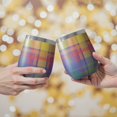 thumbnail image 2 of 12oz Stemless Wine Tumblers Multi Color Plaid Checkered Pattern Vacuum Insulated Stainless Steel Travel Tumbler Cups Mug with Lid and Straw for Champaign,Cocktail,Beer with Cleaning Brush, 2 of 5