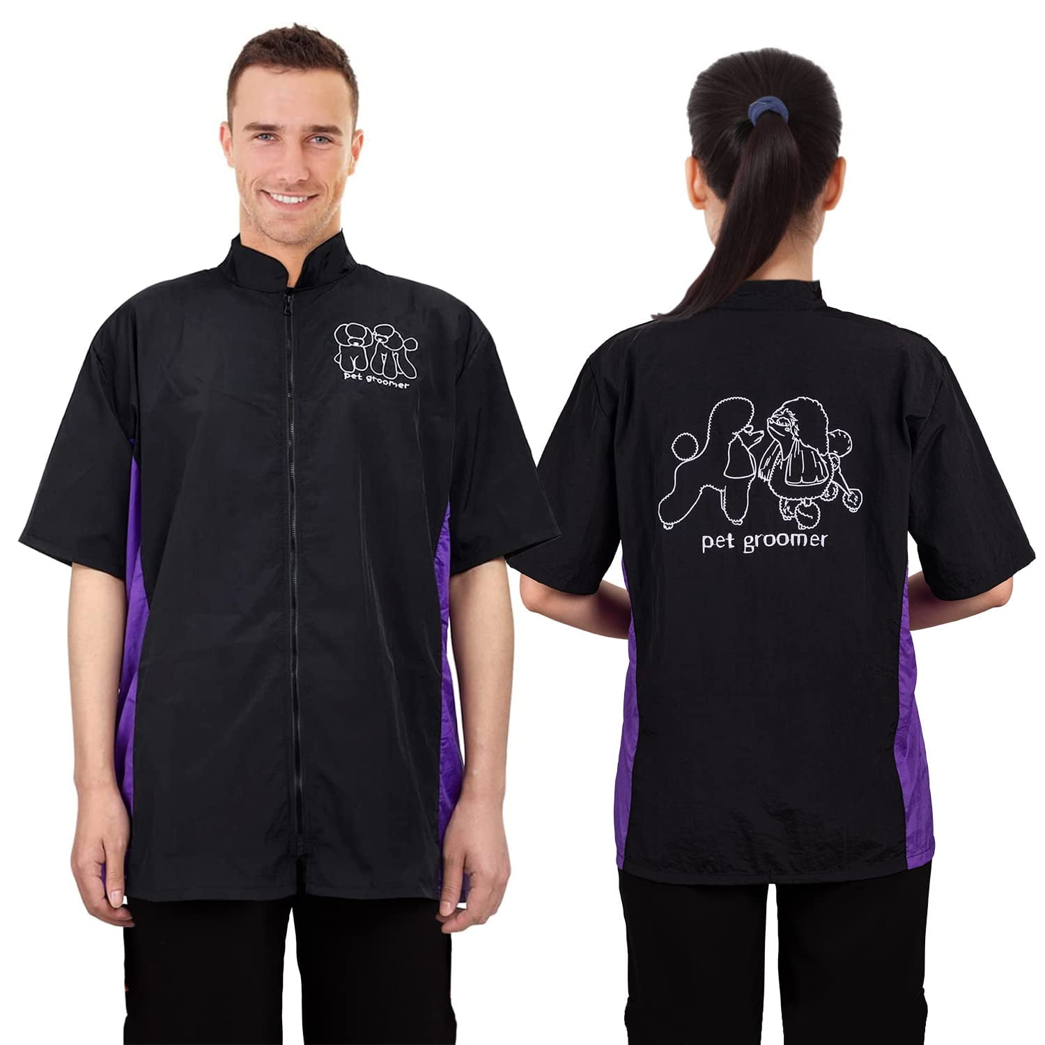 Noverlife Short Sleeves Pet Grooming Workwear with Full Zipper, XL Size