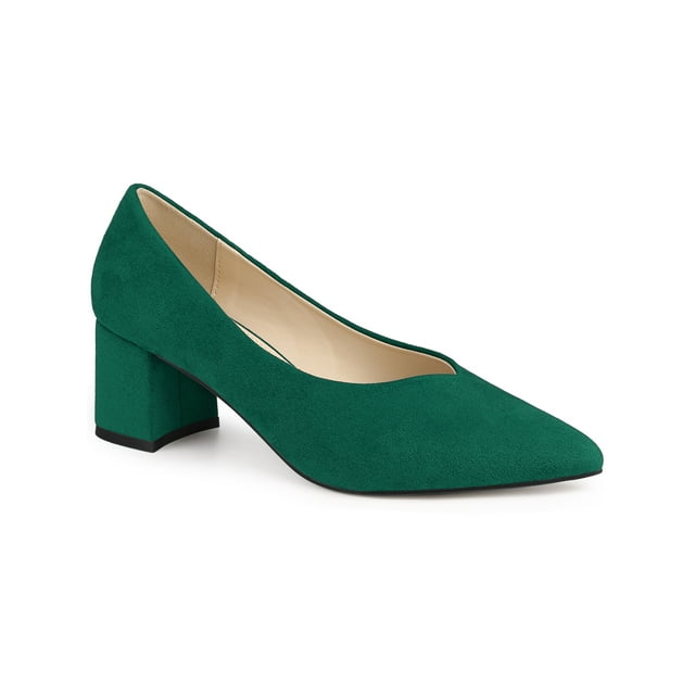 BLISSFUL STEP Escarpins à Talons Bas Épais à Enfiler à Bout Pointu pour Femmes Verts (Taille 10)