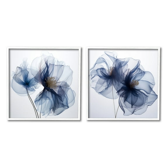 Stupell Industries Blue Modern Flowers Botanical & Floral Photography White Framed Art Print Wall Art, 12 x 12