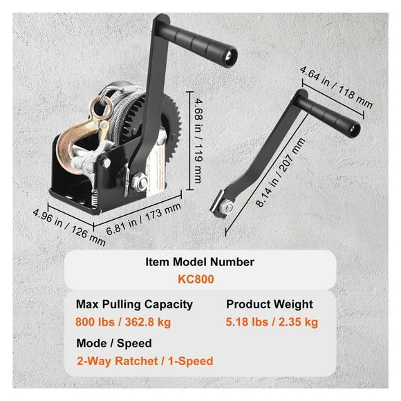 Hand Winch Heavy Duty Rope Crank With 33 Ft Steel Wire Cable And Two-Way Ratchet For Trailer Boat Or ATV Towing