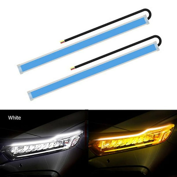 2 luces LED de circulación diurna DRL para coche con función de escaneo de inicio, guía de señal de giro automática, tira fina (60 cm, blanco)