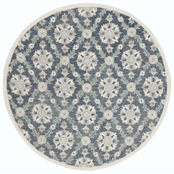 SAFAVIEH Martha Stewart Tufted Diamond Area Rug, Blue/Ivory, 6' x 6' Round