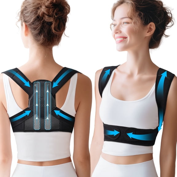 FALCOFIT Women's Adjustable Posture Corrector Upper Back Straightener Brace S/M Black