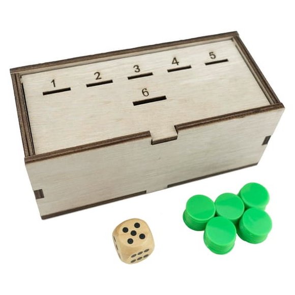 LOVEVER Penny Game with Pine Wood Box Dice Green Coin 2-6 Players Competitive Kids Adults Family Strategy Toss Board Game Birthday Christmas Gift