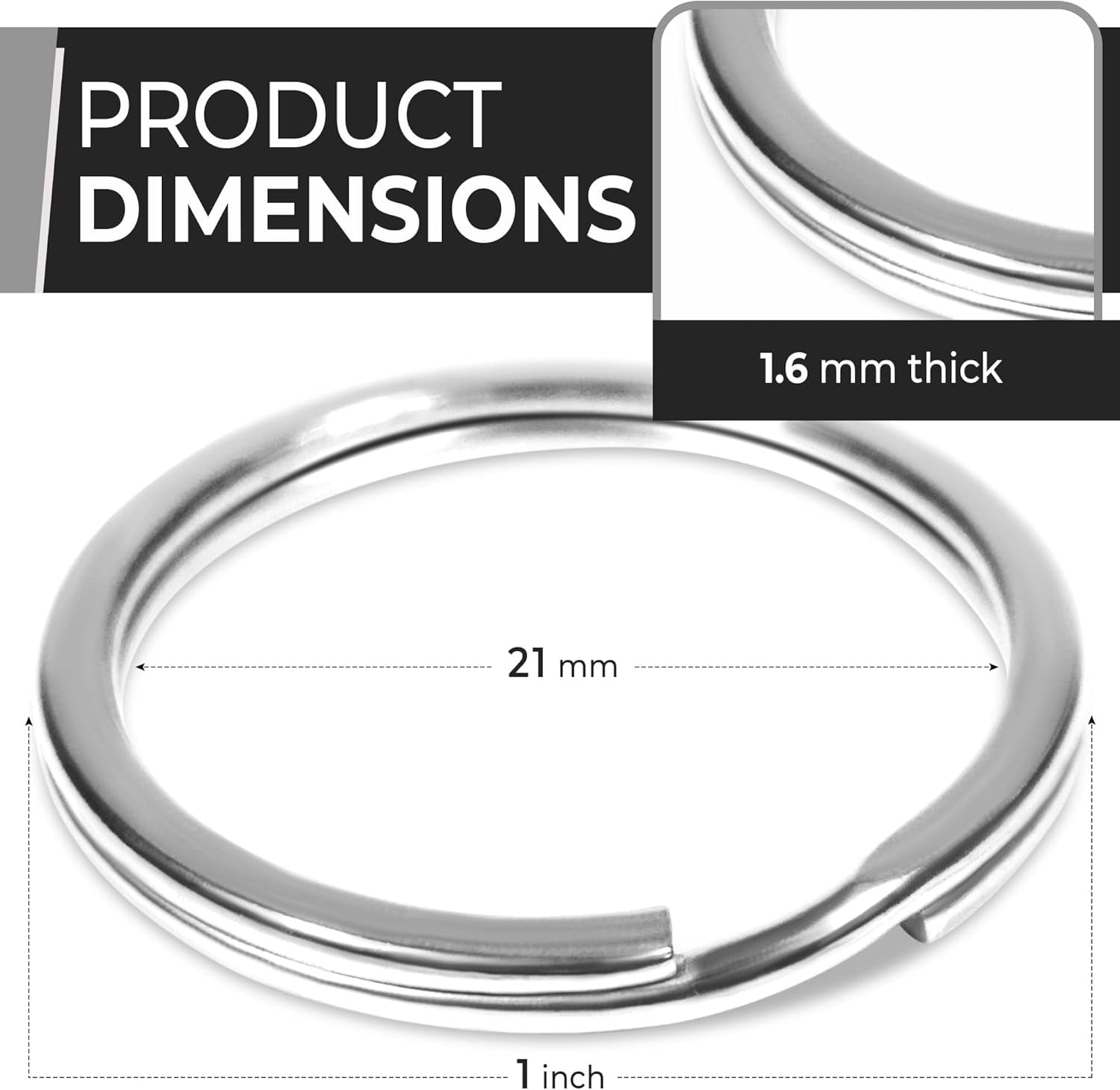 Marine Grade 316L Stainless Steel Keyrings, 5 Pack 25mm (1 Inch) Split Key Rings for Keychains, Car Keys, Diving & DIY Crafts, Corrosion Resistant Metal Key Rings