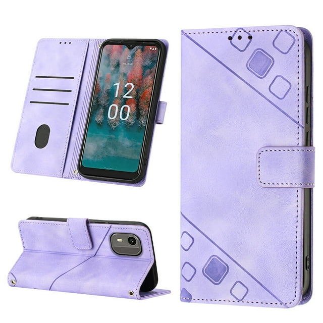 Compatible with Nokia C12 Classic Embossed PU Leather Case with Card Holder Shockproof Cover