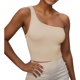thumbnail image 1 of Gibobby Camisola de tiras sin mangas con un hombro acanalado corto recortado de color sólido a la moda para mujer(Beige,XG), 1 of 3