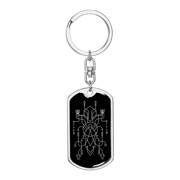 Sacred Geometry Lizard Like Design Stainless Steel or 18k Gold Premium Swivel Dog Tag Keychain